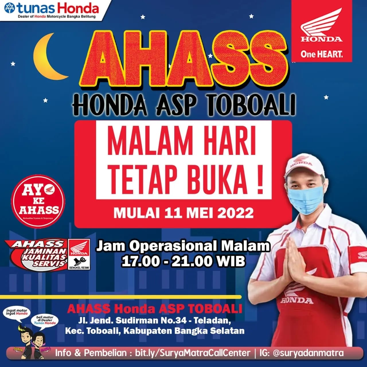 KEREN NIH! BENGKEL RESMI HONDA ASP TOBOALI BUKA  SAMPAI MALAM