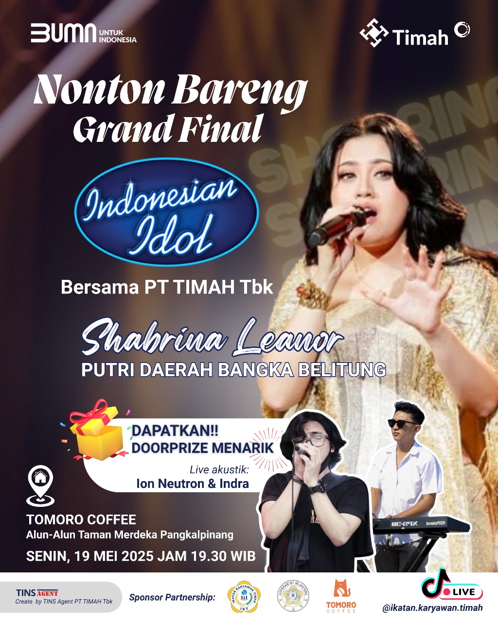 Dukung Shabrina Leanor jadi Juara Indonesia Idol, PT Timah Gelar Nobar di Tiga Kabupaten/Kota di Babel