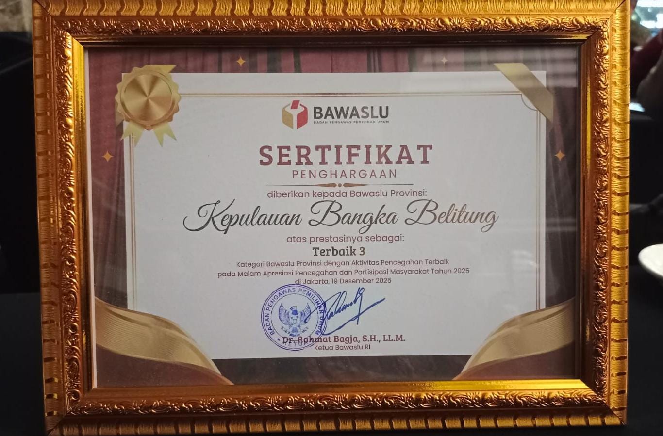Tutup Tahun 2025 dengan Prestasi Nasional, Bawaslu Babel Raih Sejumlah Penghargaan 