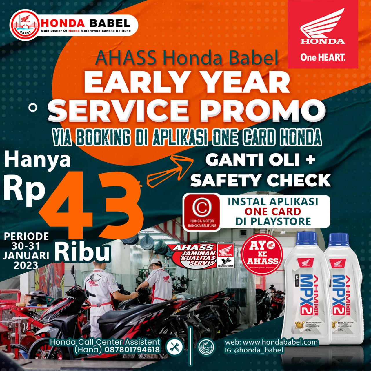 Service Motor Gak Perlu Mahal, Booking Sekarang melalui One Card Honda