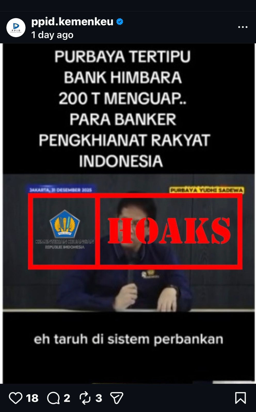 Kemenkeu Tegaskan Hoaks Isu Menkeu Purbaya Tertipu Bank Himbara