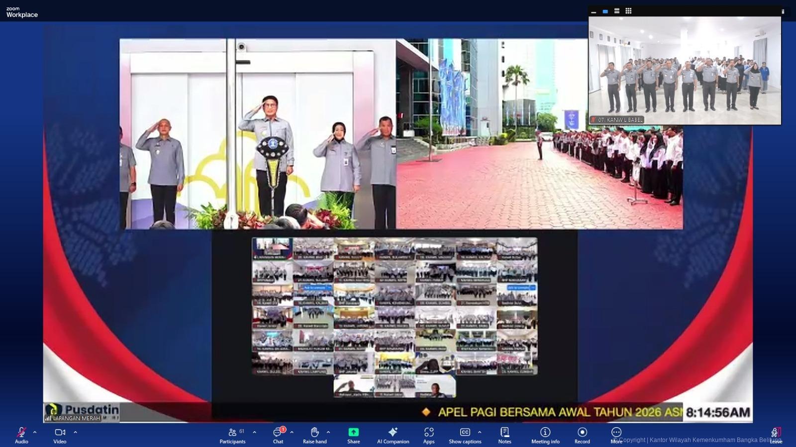 Kanwil Kemenkum Ikuti Apel Pagi Bersama Awal Tahun 2026 Secara Virtual