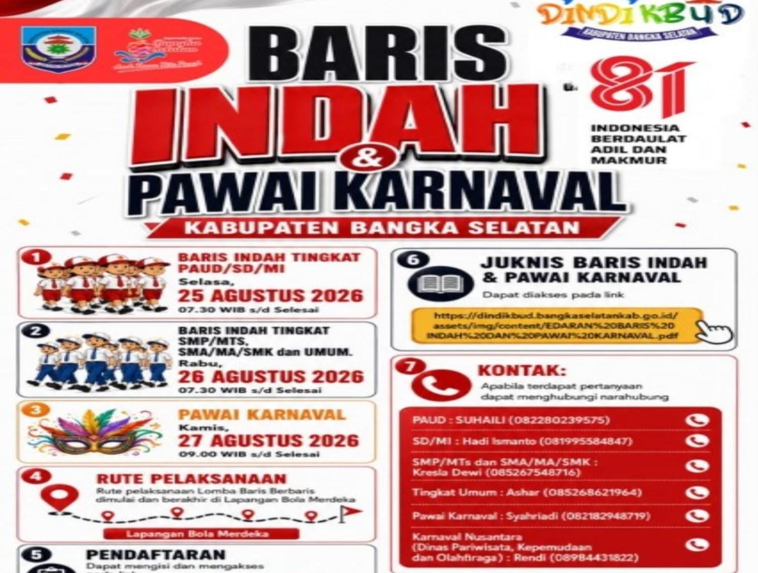 Pemkab Basel Rilis Rute dan Aturan Baris Indah serta Karnaval, Meriahkan HUT Ke 81 RI 