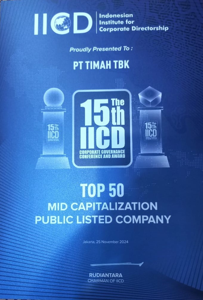 Dua Tahun Berturut-turut, PT TIMAH Tbk Raih penghargaan Top 50 MID Capitalization Public Listed Company 