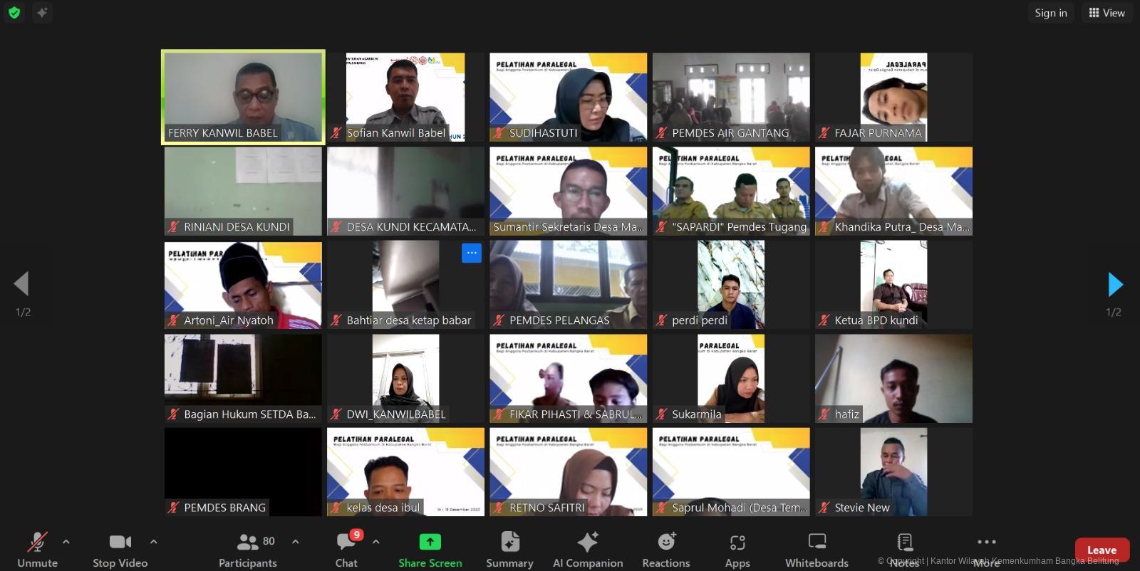 Kanwil Kemenkum Babel Gelar Pelatihan Paralegal Posbankum Desa/ Kelurahan Se- Kabupaten Bangka Barat