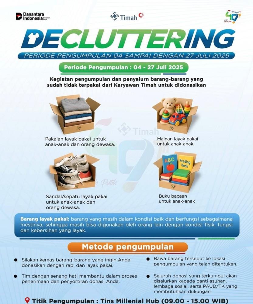 Rayakan HUT ke-49 Perusahaan, Karyawan PT Timah Terlibat dalam Aksi Decluttering Berbagi untuk Sesama