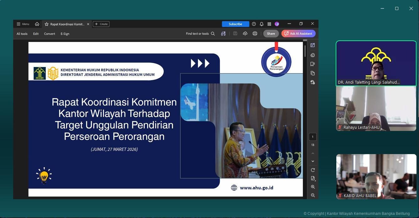 Kanwil Kemenkum Babel Tegaskan Komitmen Dukung Target Nasional Perseroan Perorangan Tahun 2026