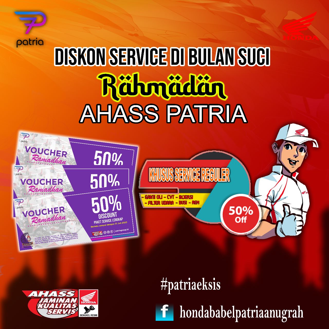 Promo Servis di Honda Patria, Servis Lengkap Diskon 50%