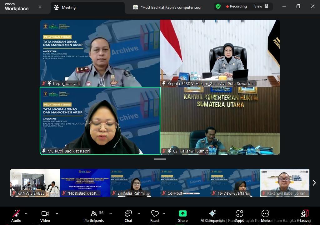 Kanwil Kemenkum Babel Mengikuti Pembukaan Pelatihan Teknis Tata Naskah Dinas dan Manajemen Arsip Angkatan I