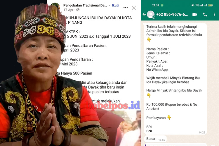 Tersebar di Medsos, Ida Dayak akan Buka Pengobatan di Pangkalpinang, Wajib Beli Minyak Rp 100 Ribu? Apa Iya?