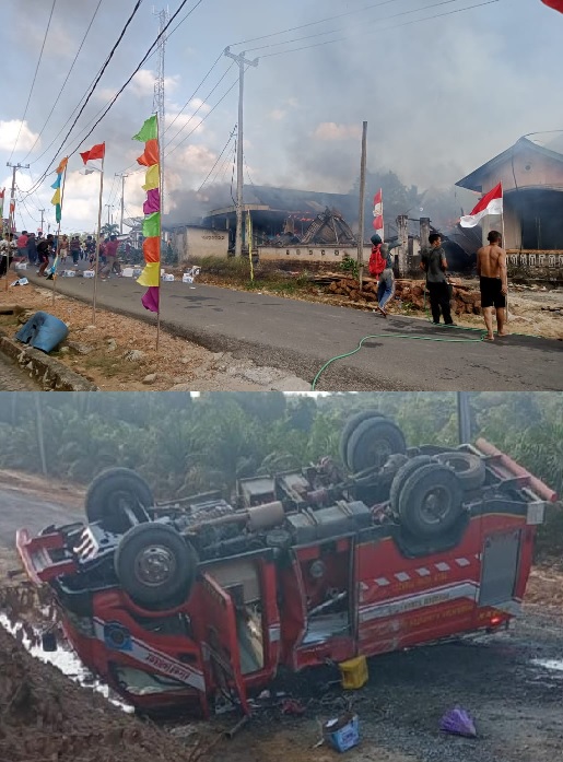 Diburu Waktu Kebakaran Desa Paku, Mobil Damkar Basel Terjungkal