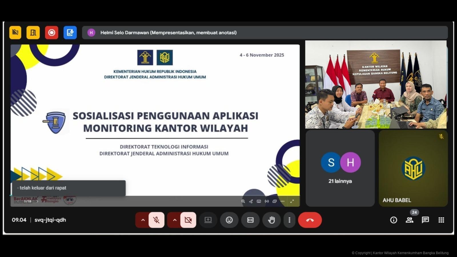 Dukung Layanan Publik Berbasis Data, Kemenkum Babel Ikuti Sosialisasi Aplikasi Monitoring AHU