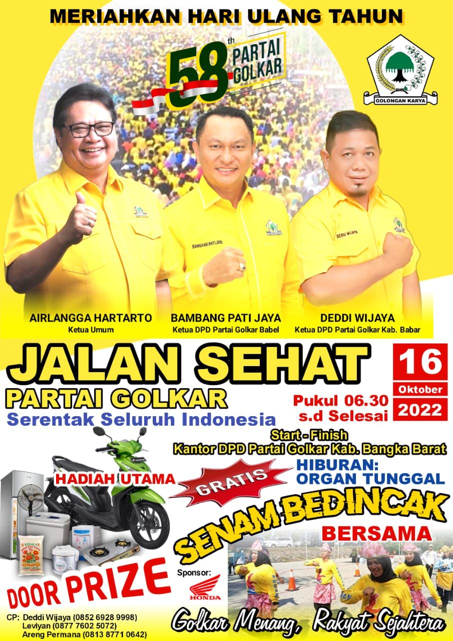 Jalan Sehat HUT Golkar ke-58, Hadirkan Senam Bedincak di Mentok