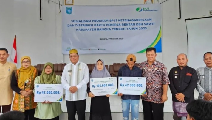 BPJS Ketenagakerjaan Pangkalpinang serahkan santunan Rp189 juta kepada 3 ahli waris di Bangka Tengah