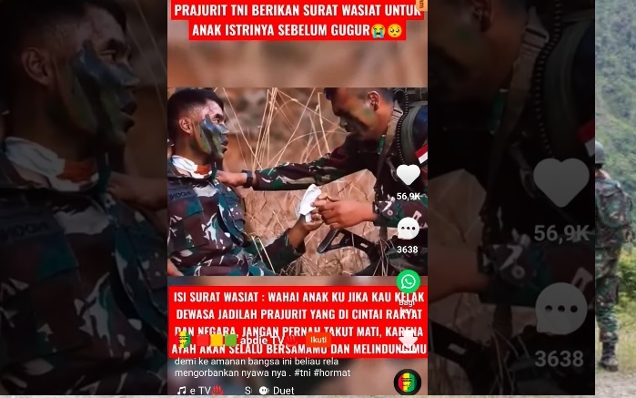Detik-Detik Prajurit TNI Terluka, Sebelum   Gugur Berikan Surat Wasiat untuk Anaknya