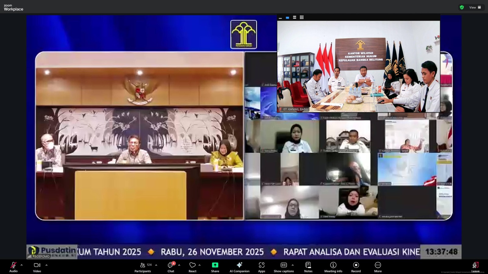 Kanwil Kemenkum Babel Ikuti Rapat Evaluasi Kinerja Kementerian Hukum B11 Tahun 2025 Secara Virtual