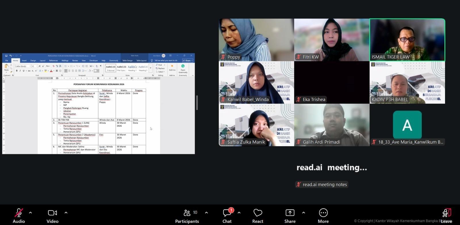 Kanwil Kemenkum Babel Gelar Rapat Internal Persiapan Forum Komunikasi Kebijakan