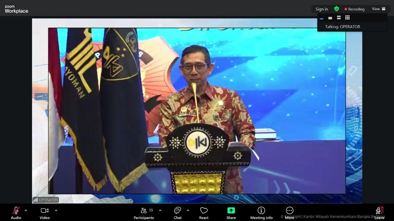 Kanwil Kementerian Hukum Bangka Belitung Ikuti Rapat Kerja Teknis PPNS Kekayaan Intelektual Secara Daring