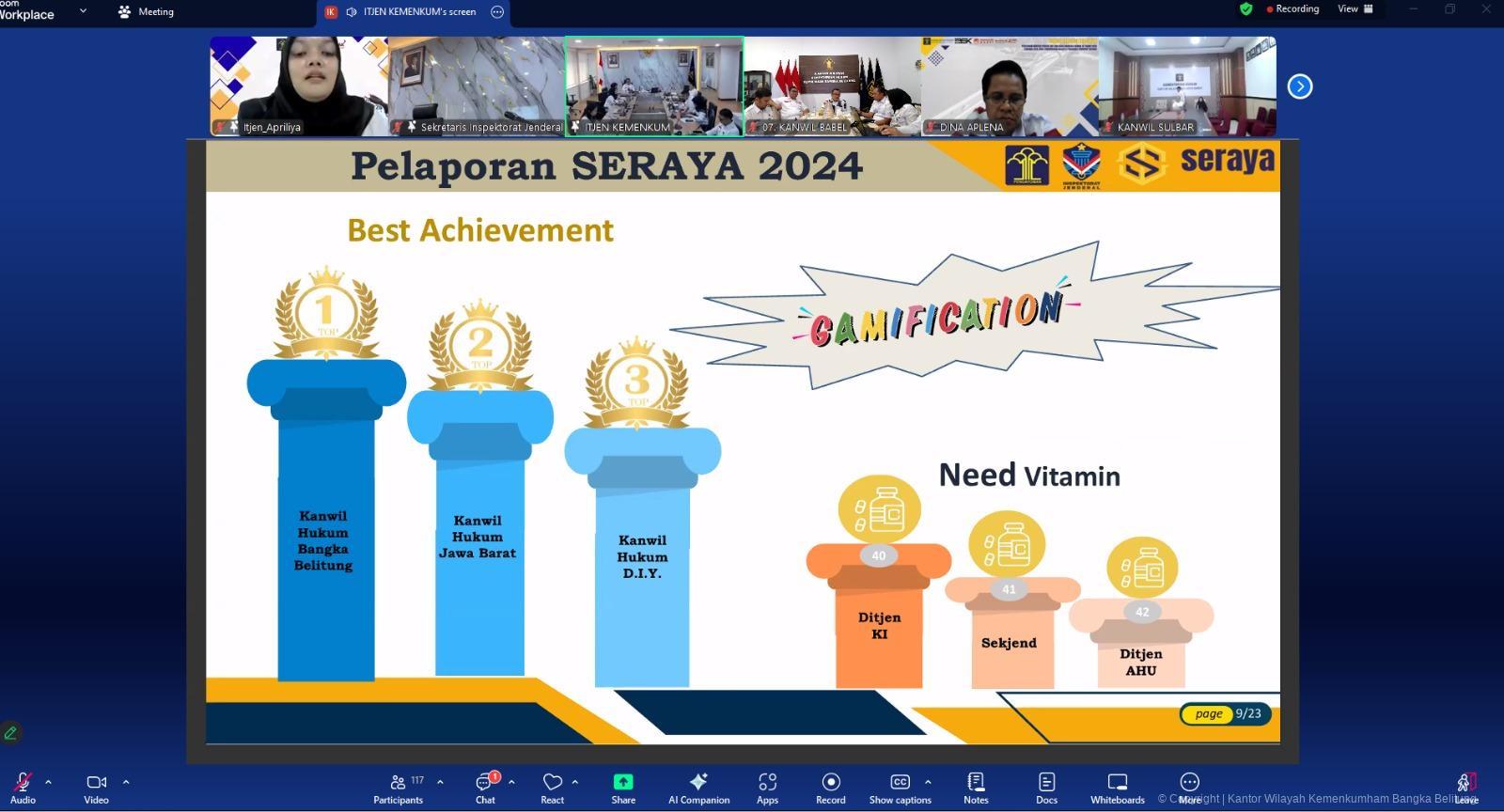Kanwil Kemenkum Babel Raih Peringkat 1 Penghargaan Best Achievement Pelaporan Harta Kekayaan melalui SERAYA