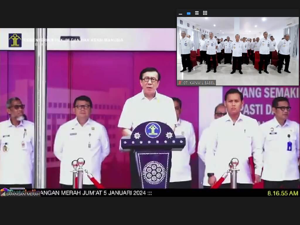 Jajaran Kemenkumham Babel Ikuti Apel Awal Tahun 2024, Ini yang Disampaikan Menkumham Yasonna