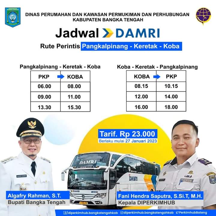 Bis Damri Rute PKP - Keretak - Koba Resmi Beroperasi, Segini Tarifnya