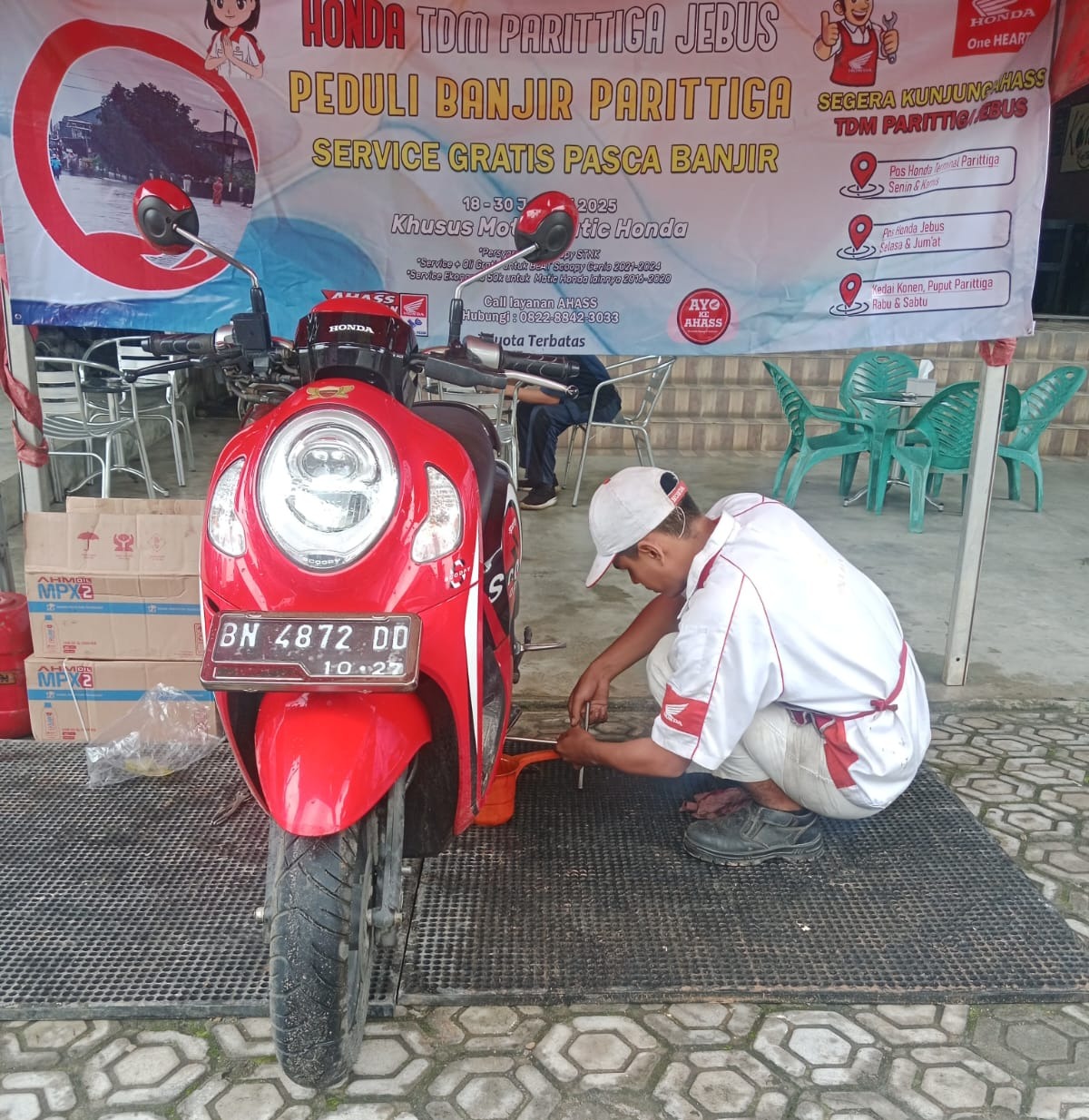 Peduli Konsumen yang Terdampak Banjir, Honda Babel Berikan Layanan Service Gratis di Parit Tiga Jebus