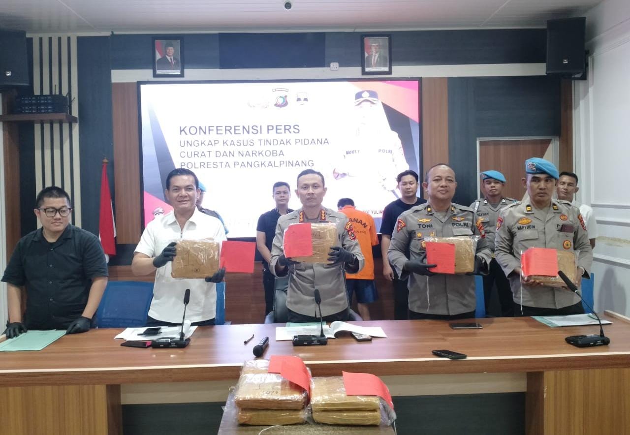 Polresta Pangkalpinang Tangkap Bandar Narkoba Jaringan Medan, 14 Kilogram Ganja Disita