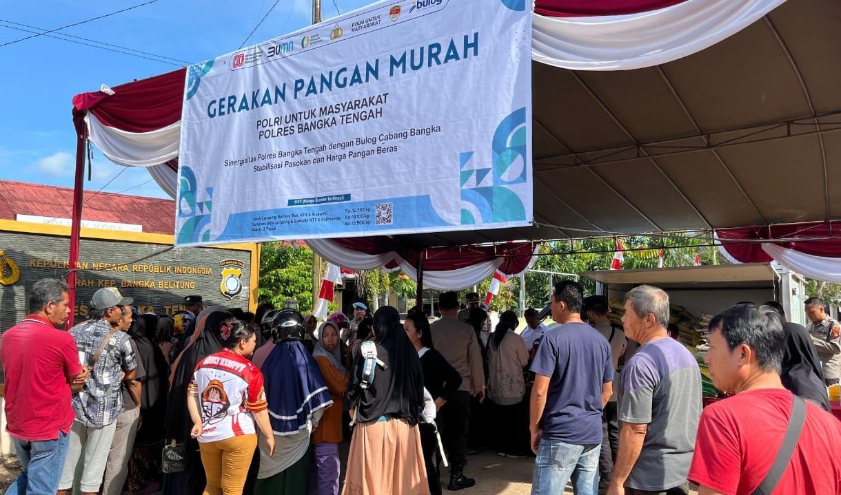 Sambut HUT RI ke-80, Polres Bangka Tengah Gelar Gerakan Pangan Murah 
