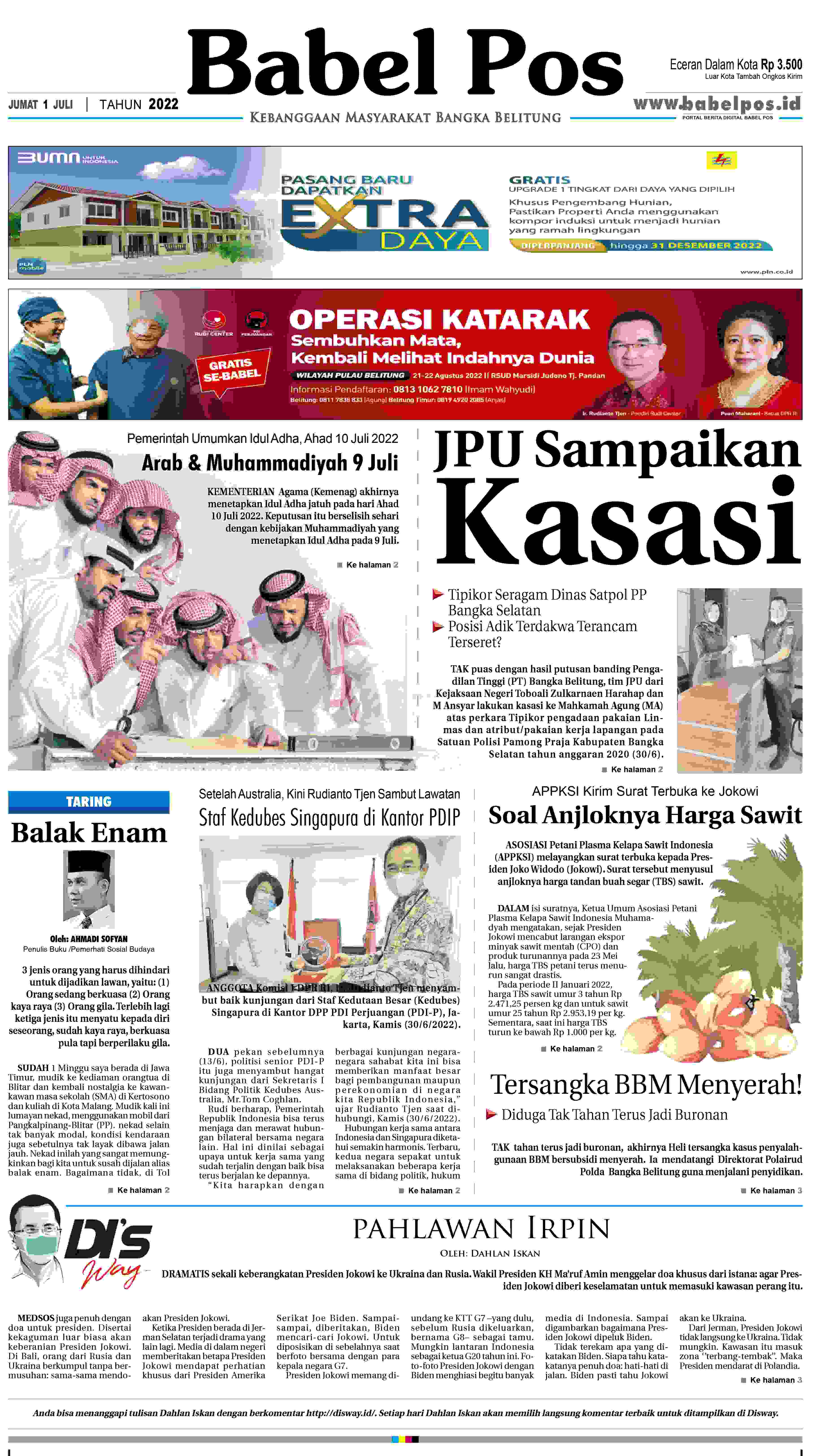 Babel Pos,  Jumat 01 Juli 2022