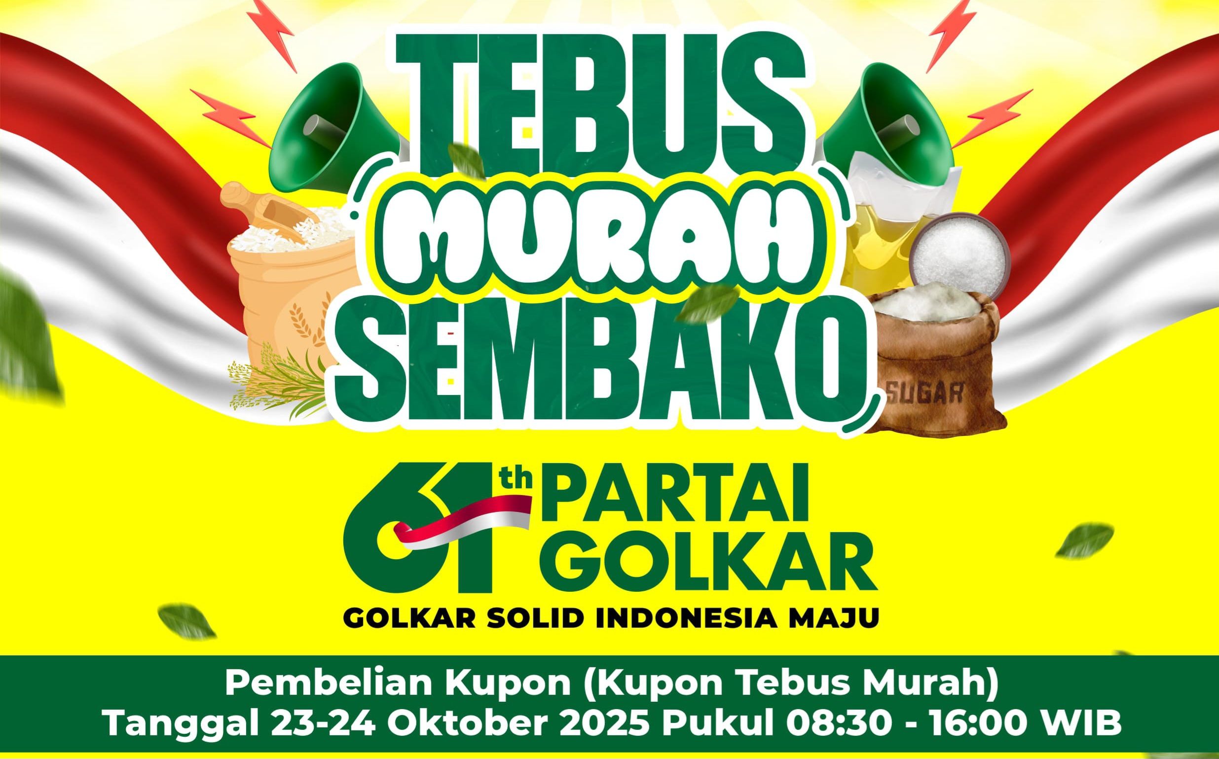 Rayakan HUT ke-61, Golkar Bangka Gelar Tebus Murah Sembako, Paket Beras, Gula, Minyak Cuma 61 Ribu