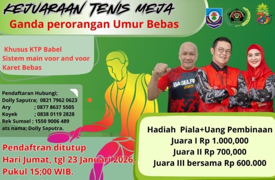 Peringati HPN 2026 dan HUT ke 23 Basel, PWI Open Tournament Tenis Meja Se Babel, Catat Tanggalnya