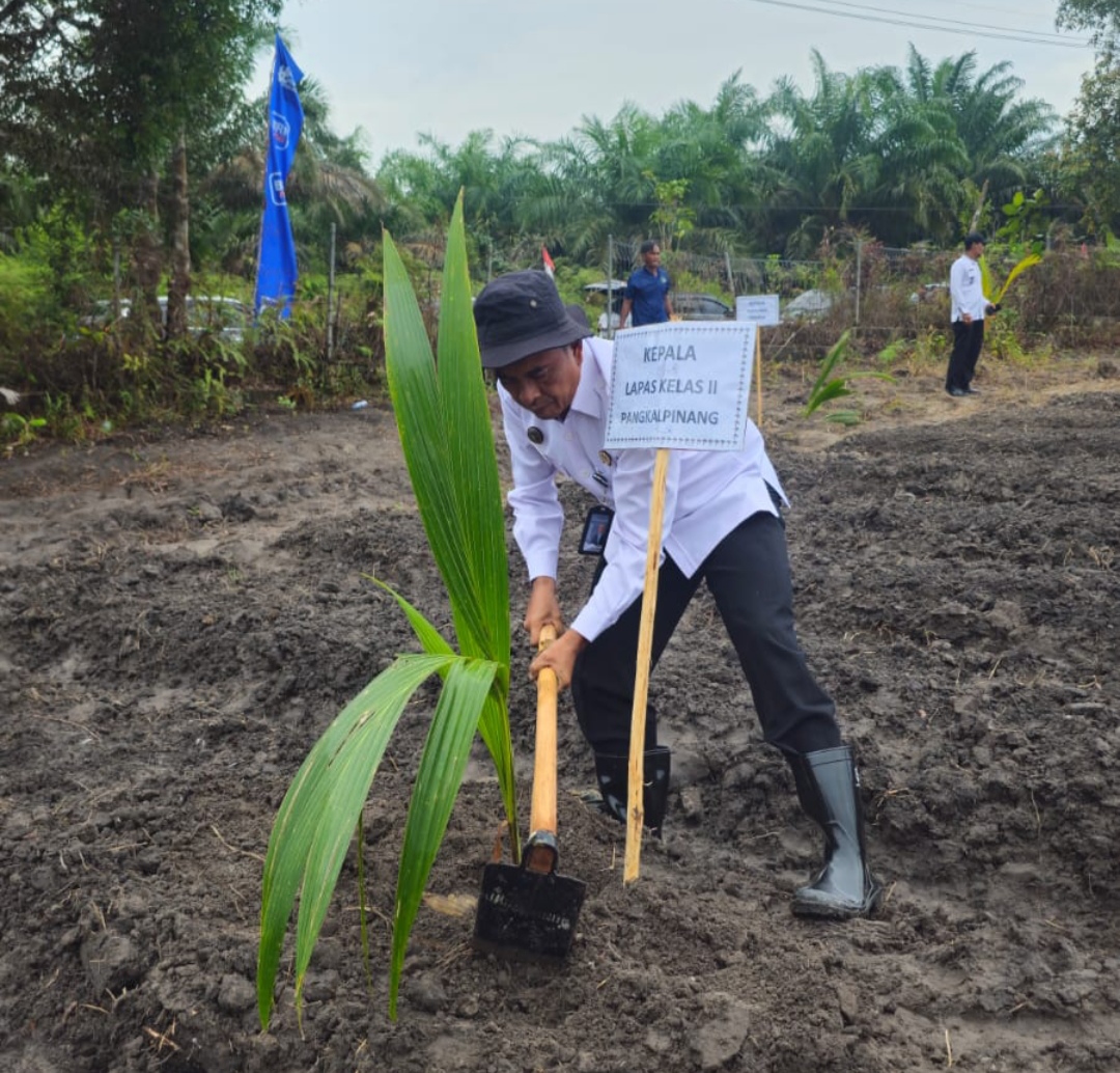 Program Ketahanan Pangan: Kalapas Pangkalpinang Ikut Tanam 2.500 Bibit Kelapa, Targetkan 10.000 Pohon di Babel