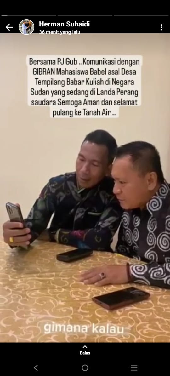 Khawatir Kondisi Mahasiswa Babel di Sudan, Ketua DPRD Video Call dengan Gibran 