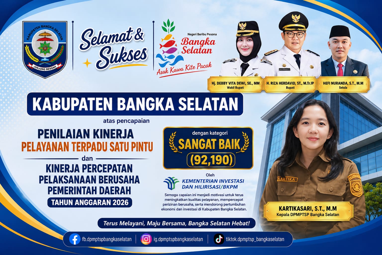 Bukti Pelayanan Perizinan Makin Berkualitas, DPMPTSP Basel Raih Predikat Sangat Baik dari BKPM