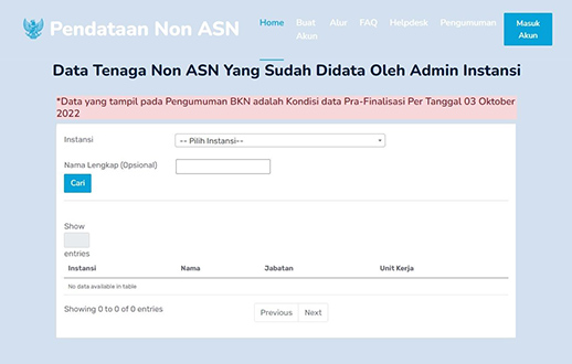 Pengumuman Pendataan non ASN 2022, Cek Nama Kamu di Situs pengumuman-nonasn.bkn.go.id