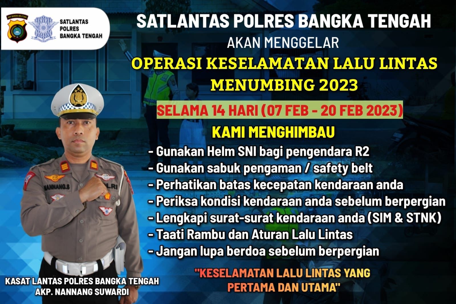 Satlantas Polres Bateng Bakal Gelar Operasi 14 Hari, Pengendara Lengkapi Ini!