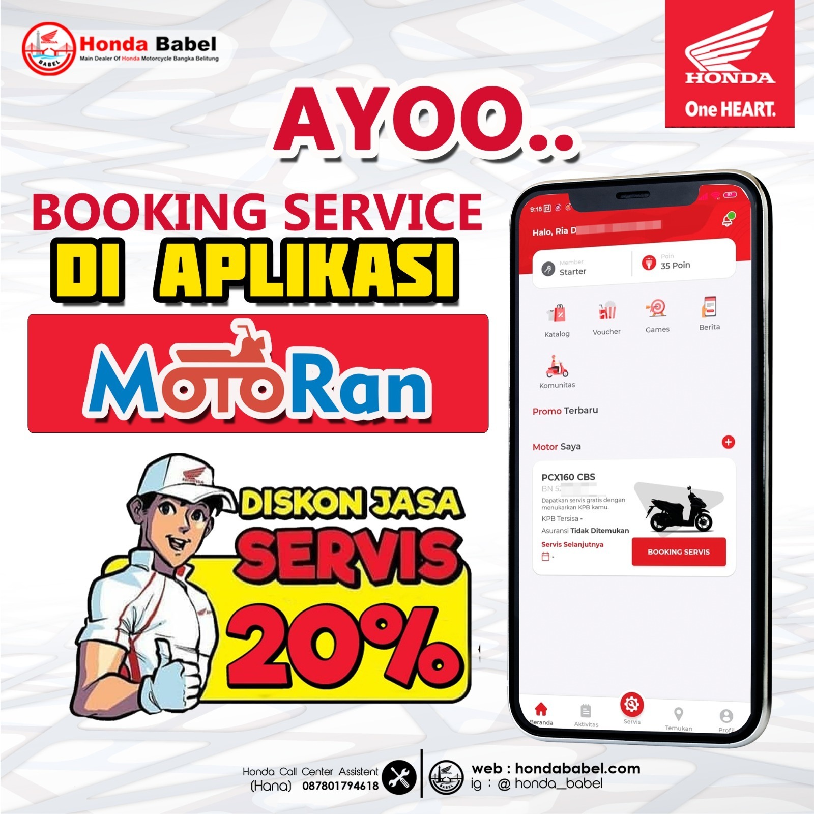 Service Motor Tanpa Antri di Honda Babel, Bisa Lewat Booking Online Service di Aplikasi MotoRan Loh!