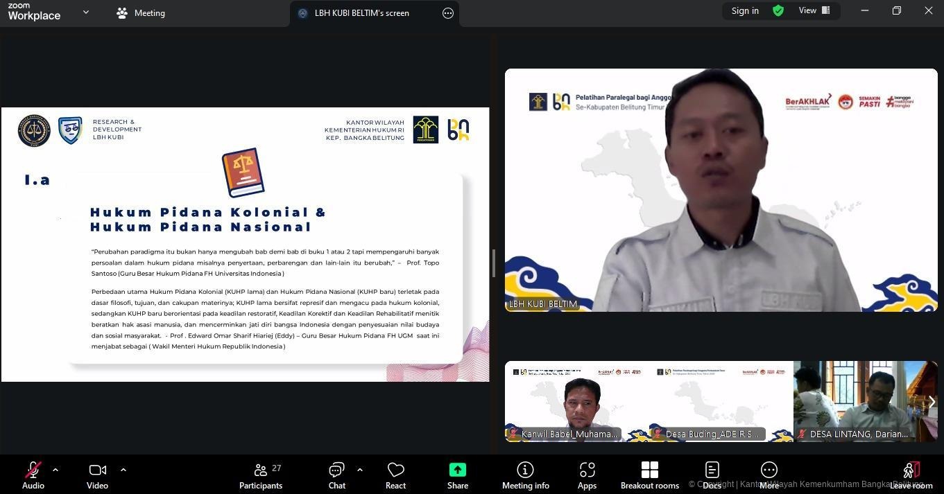 Pelatihan Paralegal Bagi Anggota Posbakum Desa se-Kabupaten Belitung Timur