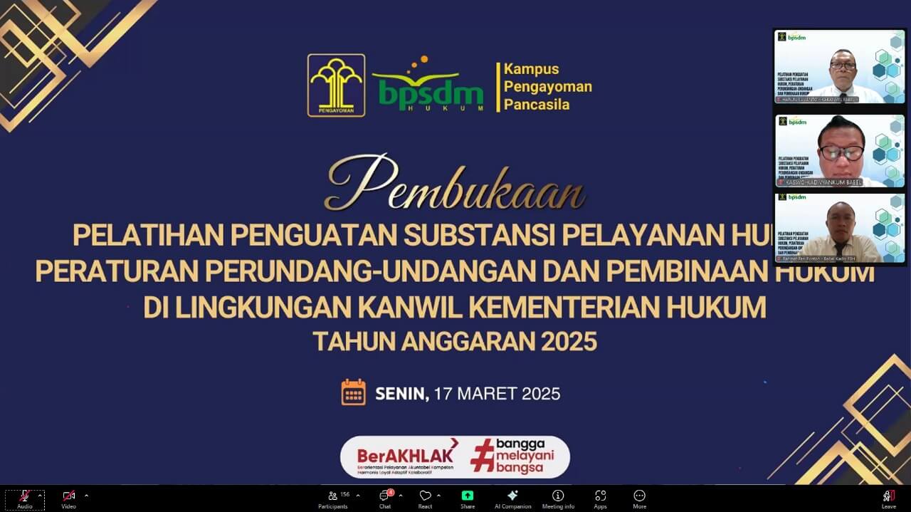 Pimti Kemenkum Babel Ikuti Pelatihan Pelayanan Hukum, Peraturan Perundang-undangan dan Pembinaan Hukum