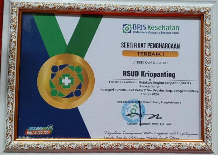 RSUD Kriopanting di Ganjar Penghargaan Oleh BPJS Pangkalpinang, Ternyata Ini Sebabnya 