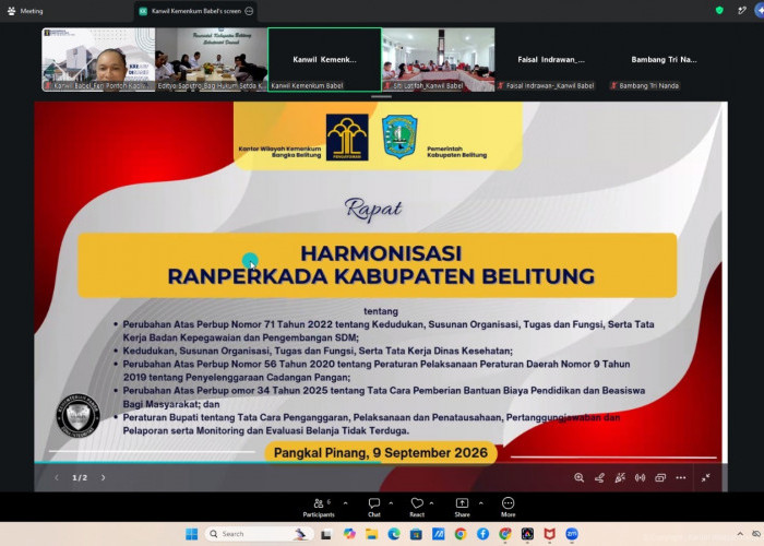 Kanwil Kemenkum Babel Fasilitasi Harmonisasi Lima Ranperkada Kabupaten Belitung
