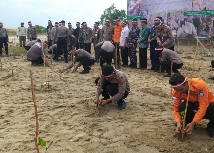 Penghijauan Serentak, Polres Bangka Tanam 1.500 Mangrove di Pulau Tengkorak