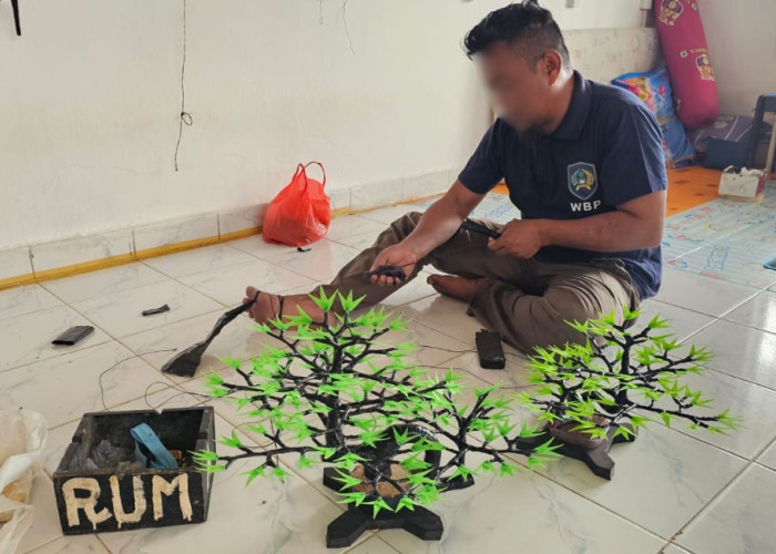 Warga Binaan Lapas Pangkalpinang Sulap Kantong Plastik Bekas dan Spunbond Jadi Bonsai