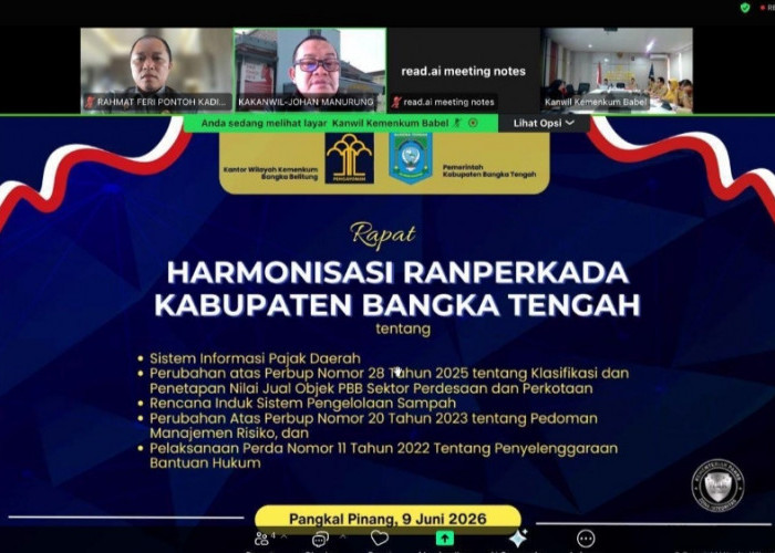 Kanwil Kemenkum Babel Harmonisasikan 1 Ranperda dan 4 Ranperkada Kabupaten Bangka Tengah