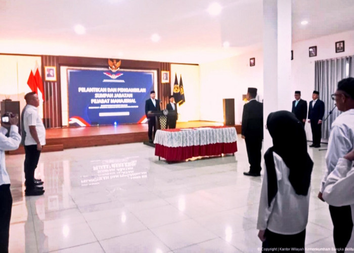 Kanwil Kemenkum Babel Hadiri Pelantikan dan Pengambilan Sumpah Jabatan Pejabat Manajerial 