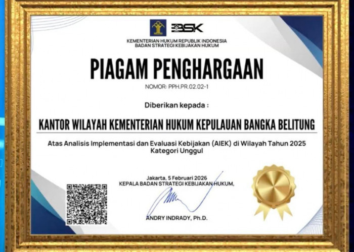 Kanwil Kemenkum Babel Raih Predikat Unggul (100) AIEK