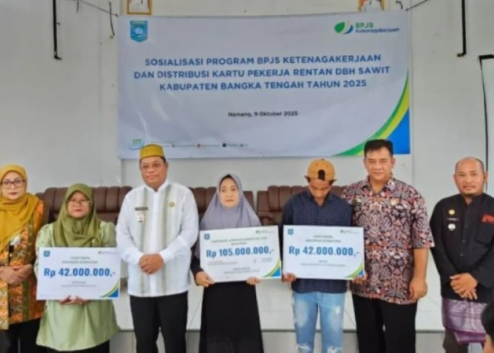 BPJS Ketenagakerjaan Pangkalpinang serahkan santunan Rp189 juta kepada 3 ahli waris di Bangka Tengah