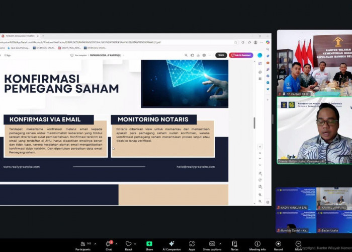 Ikuti Sosialisasi Verifikasi Substantif Perubahan Data Perseroan Terbatas, Kanwil Kemenkum Babel siap berikan 