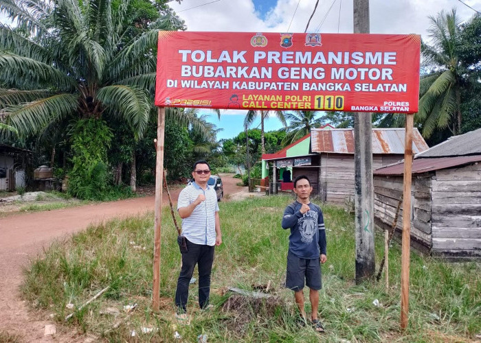 Spanduk Penolakan Geng Motor dan Premanisme di Lepar, Kapolsek : Silahkan Laporkan  ke Kami Kalau Melihat 