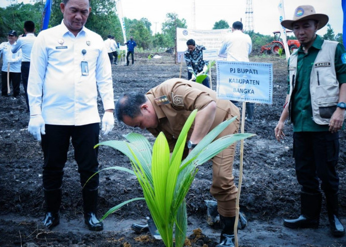 Dukung Ketahanan Pangan Nasional, Lapas Narkotika Pangkalpinang Ambil Bagian Tanam 10.000 Bibit Kelapa